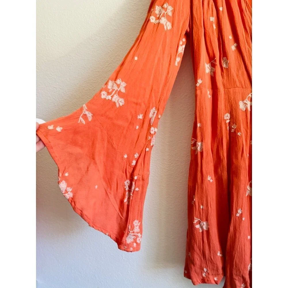 Free People Jasmine Embroidered Orange Dress